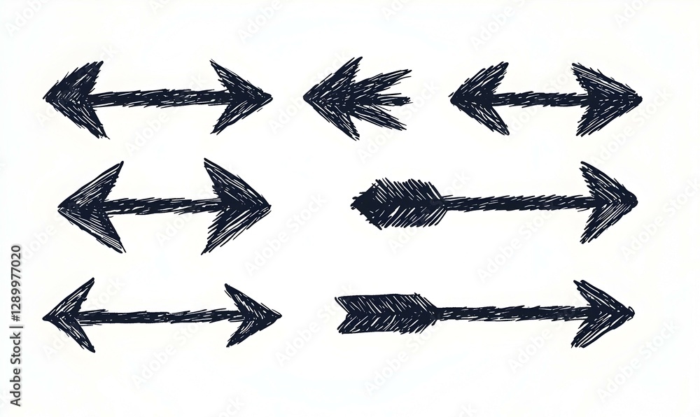 Poster simple hand-drawn arrow set, versatile design elements, ideal for digital and print projects, enhanc