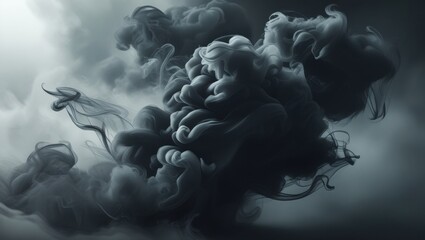 Ominous Black Ink Clouds Flowing with Dynamic Motion Creating an Abstract Background with Atmospheric Smoky Effect