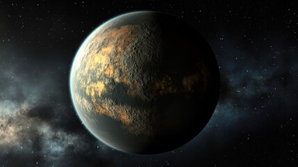 Naklejka premium Earth-like exoplanet with glowing atmosphere, symbolizing the search for habitable worlds beyond our solar system.