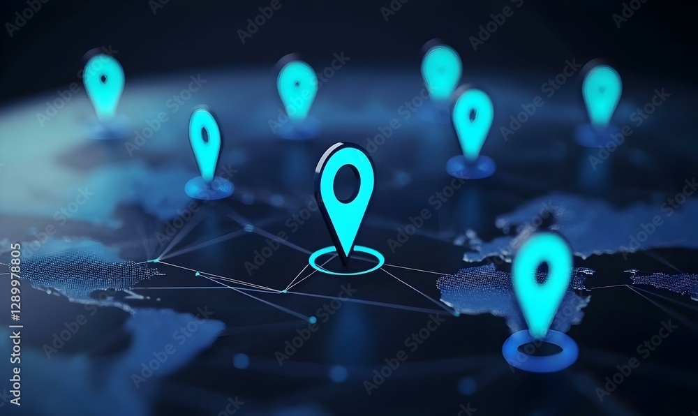Poster glowing blue network structure, a vibrant visualization of interconnected nodes and pathways, illust