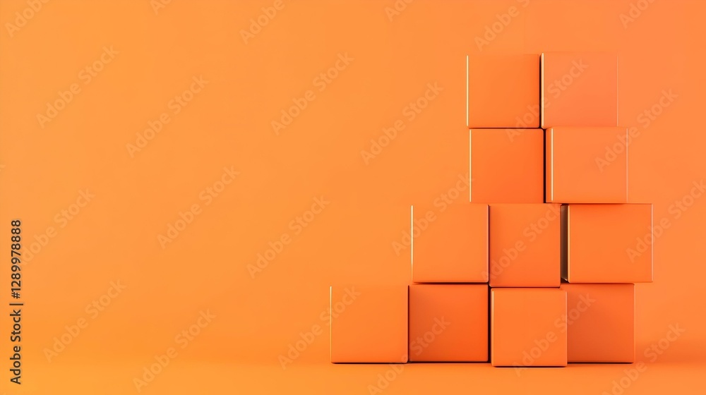 Poster vibrant stacked boxes in an orange space, an arrangement of colorful boxes creating a striking visua