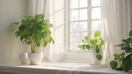 A blank white canvas rests on a white windowsill