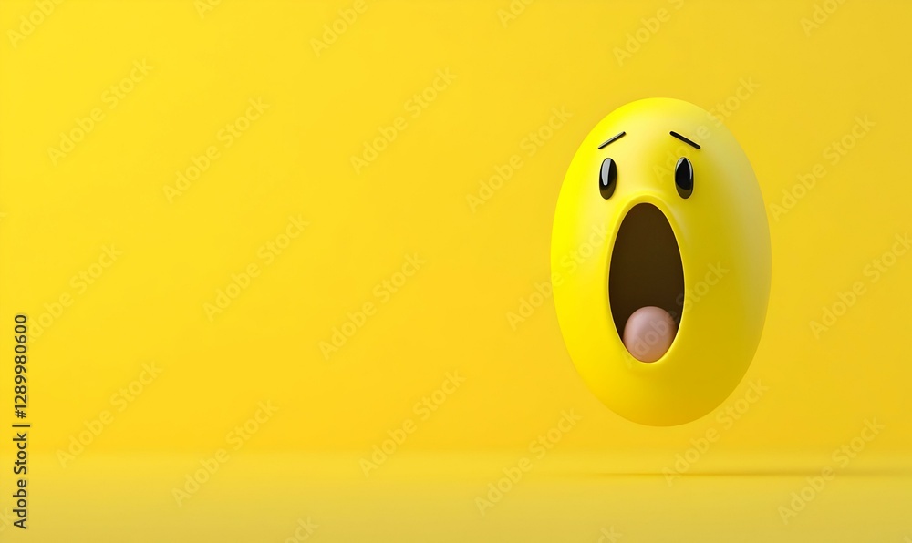 Poster surprised expression on a bright yellow background, an animated character displaying shock with wide