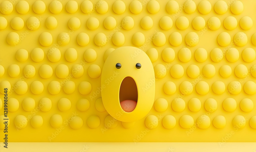 Poster surprised expression on a vibrant yellow canvas, an animated character with wide eyes and an open mo