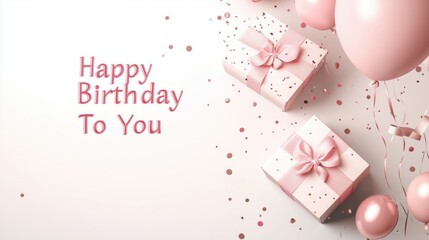Soft Pink Birthday Elegance with Stylish Gifts and Balloons.