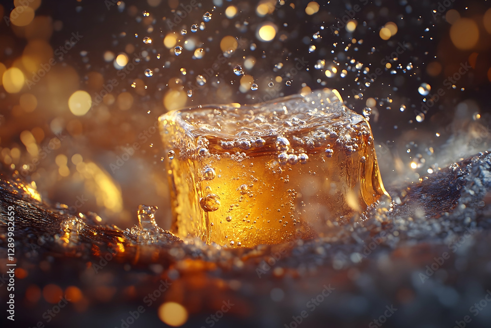 Aufkleber a refreshing and captivating close-up of an ice cube in motion splashing