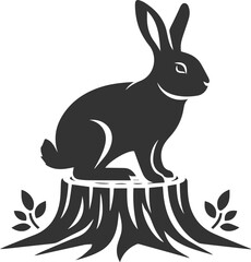 Obraz premium Rabbit standing on a tree stump vector animal silhouette