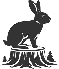 Rabbit standing on a tree stump vector animal silhouette