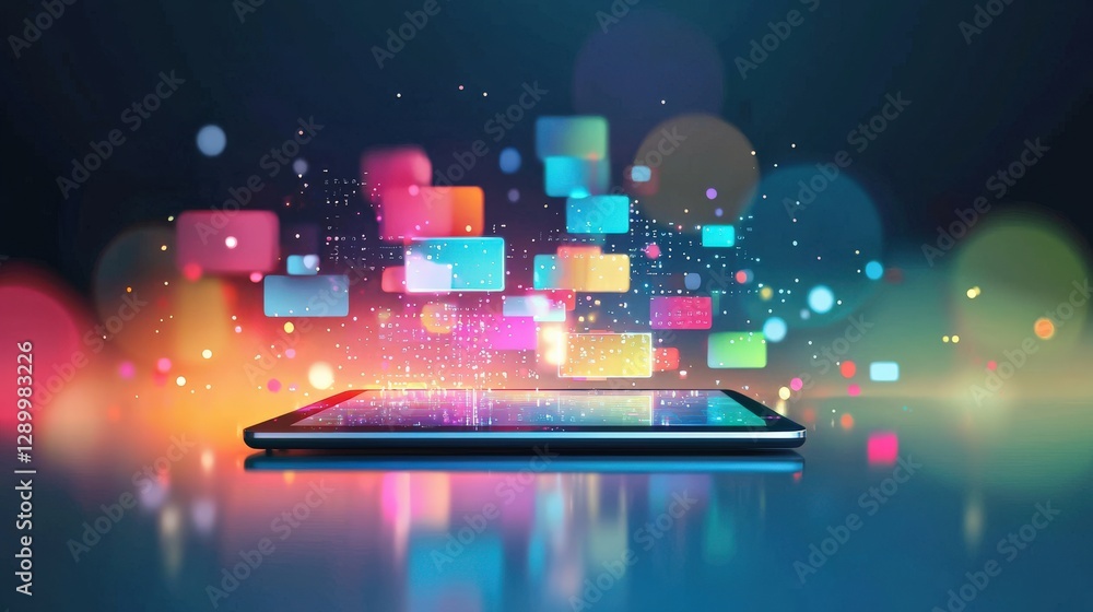 Poster a tablet with colorful blocks on it