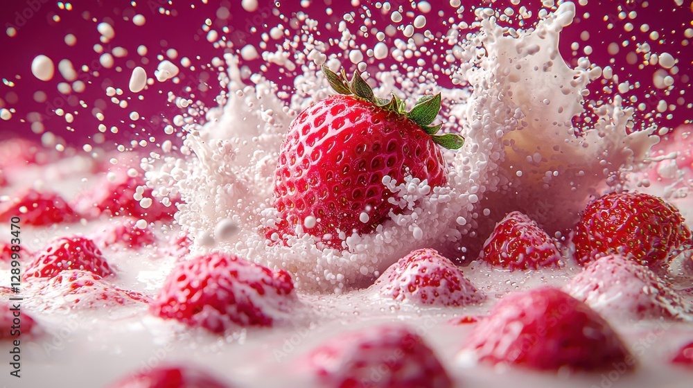 Aufkleber vibrant red strawberry with juicy flesh captured in a dynamic splash of water droplets creating an a