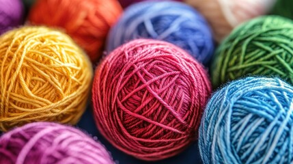 Colorful Yarn Balls Close-Up
