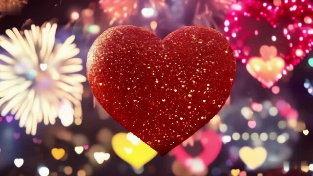 sparkling glitter red heart on a dark background