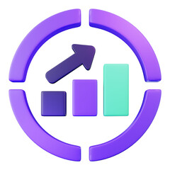 3D Render Dynamic Chart Icon for Data Visualization