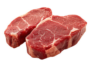  Realistic photograph of two beef steaks on a solid, stark transparent background PNG
