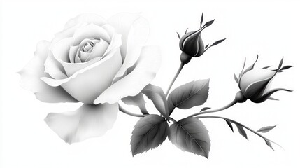 Obraz premium Monochrome Rose Illustration Elegant Botanical Art Print Floral Design Grey Scale Roseb