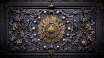 Intricate Gold   Dark Wood Carving  Floral  Rosette  Ornate Panel Detail