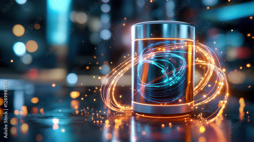 Poster mesmerizing swirling vortex of luminous digital energy in a futuristic sci fi backdrop with glowing 