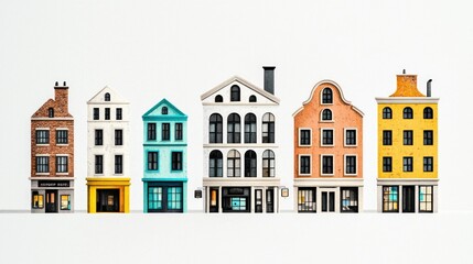 Colorful Townhouses  Charming Street  European Architecture  Building Facades  Urban Illus