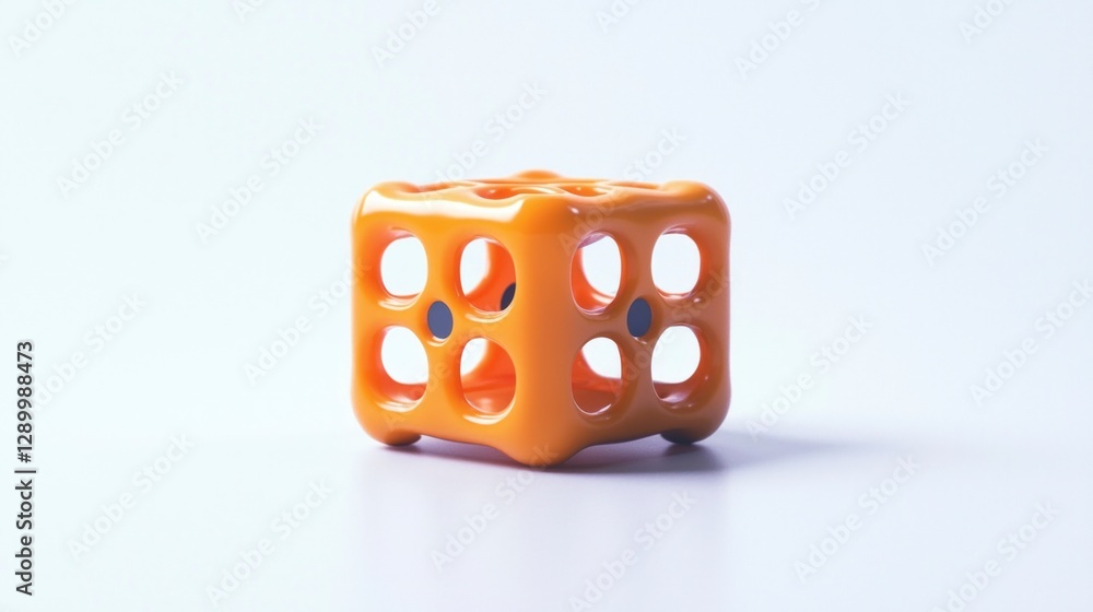 Poster abstract orange toy block 3d render modern design geometric shape cube playful mini