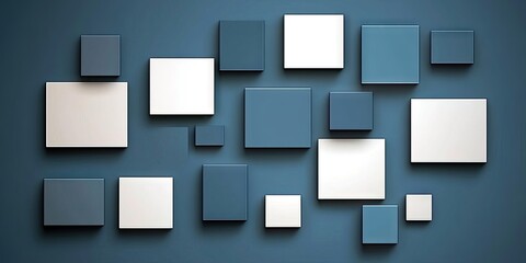 Blue and white squares on wall; abstract background; modern design