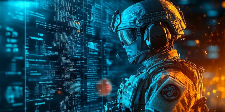Soldier reviews digital battlefield intelligence on advanced transparent interface