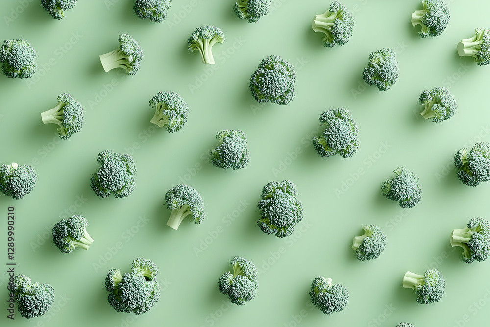 Aufkleber green broccoli florets arranged in a repeating pattern on a green background