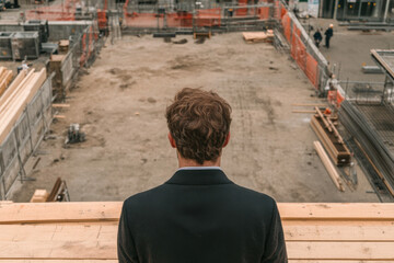 Fototapeta premium A man in a suit is looking out over a construction site