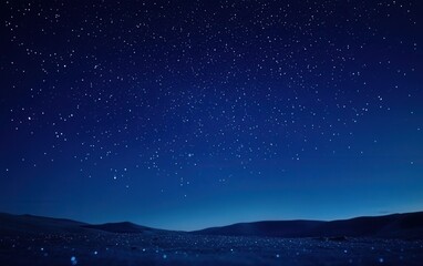 Vast Starry Sky Over Dark Landscape, Night Sky Photography.