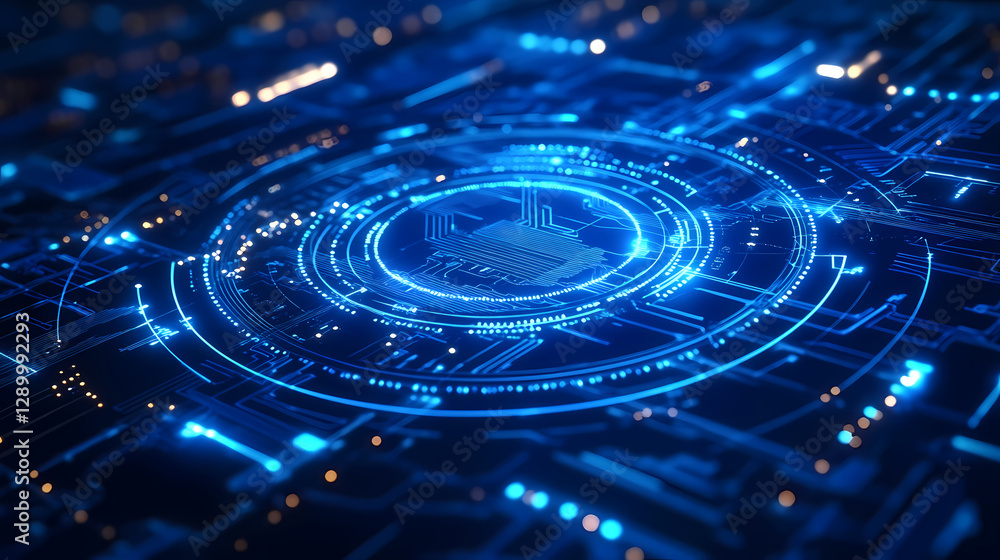 Poster abstract tech interface with glowing circular patterns