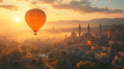 Obraz premium Sunrise hot air balloon over Cappadocia city