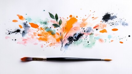 Abstract Watercolor Painting  Colorful Splashes  Art Supplies  Paintbrush  Creative Artwor