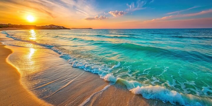 Beautiful turquoise water with waves gently lapping at the shore in Ginosa Marina
