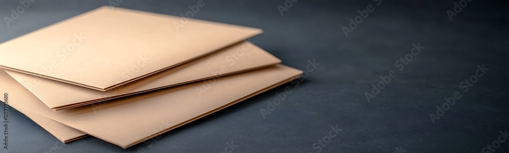 Poster three stacked cardboard sheets on a dark surface, showcasing texture and simplicity.