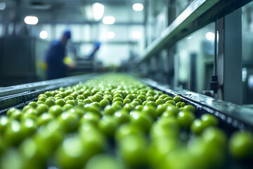 Green Olives Processing on Automated Conveyor Belt at Factory