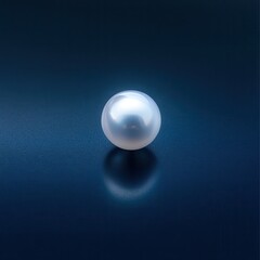 Luminous Single White Pearl on Dark Blue Background with Subtle Reflection