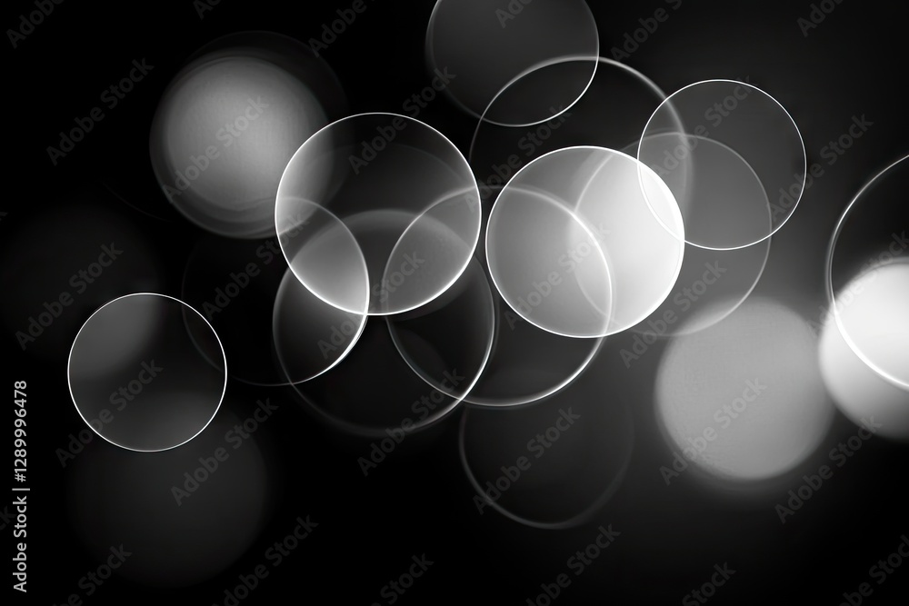 Poster abstract grayscale bokeh lights; dark background; design element