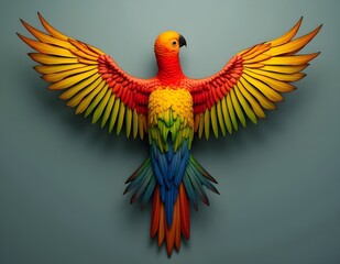 Obraz premium A close-up of a parrot with bright colors covering its pointed feathers highlights its wide, curved wings and looks very beautiful