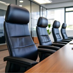 Fototapeta premium Professional Office Space Capture the Essence of Corporate Success with a High-Quality Image Showcasing Comfortable Leather Executive Chairs, a Polished Conference Table, and a Modern, Brightly Lit