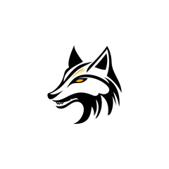 The wolf logo is black on a black background