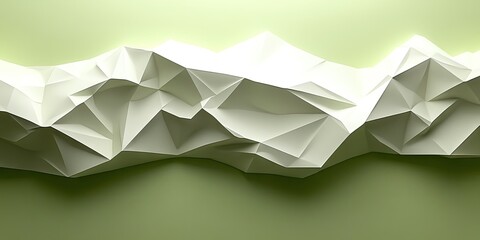 Abstract white origami landscape on green background