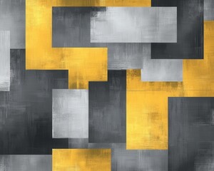 Abstract Geometric Painting with Textured Gray and Yellow Rectangles, Modern Art Background.