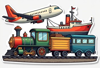 Transportation Vector Collection: Cute and Colorful Illustrations of All Modes - Aeroplane, Ship, Train, Car, Bus, Truck - Detailed & Excited.

