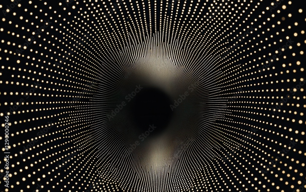 Wall mural abstract tunnel of lights geometric pattern of glowing dots on black background.