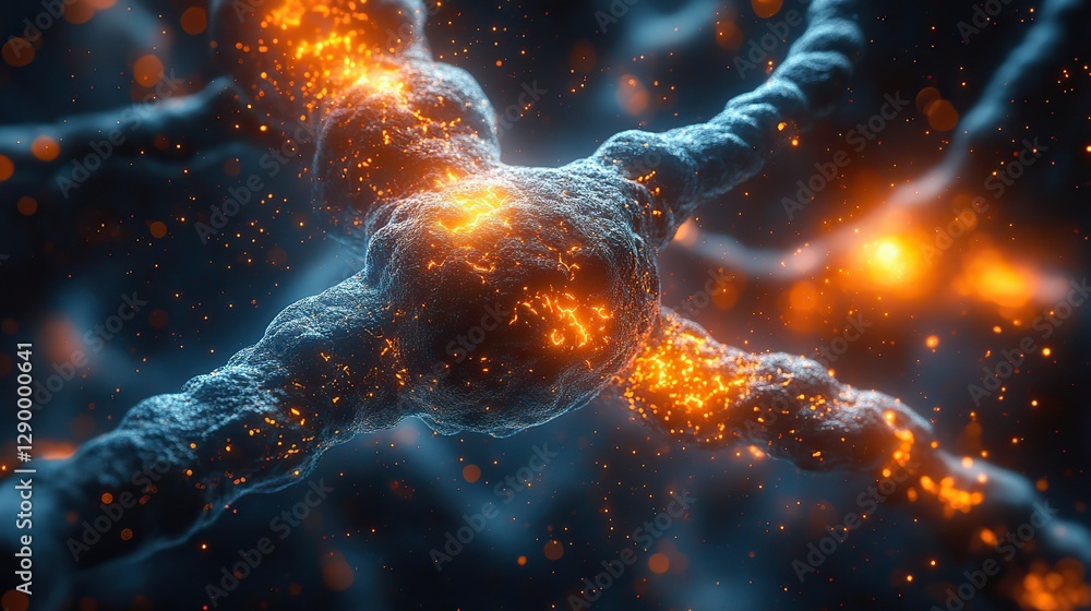 Aufkleber 3d rendering of neuron cells with glowing light inside computer generated image