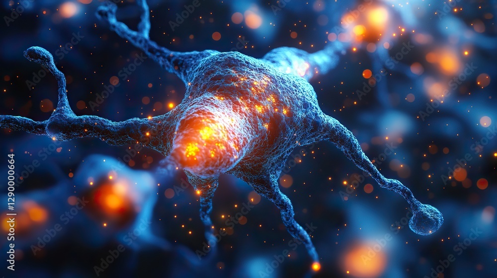 Aufkleber 3d rendering of neuron cells with glowing light inside computer generated image