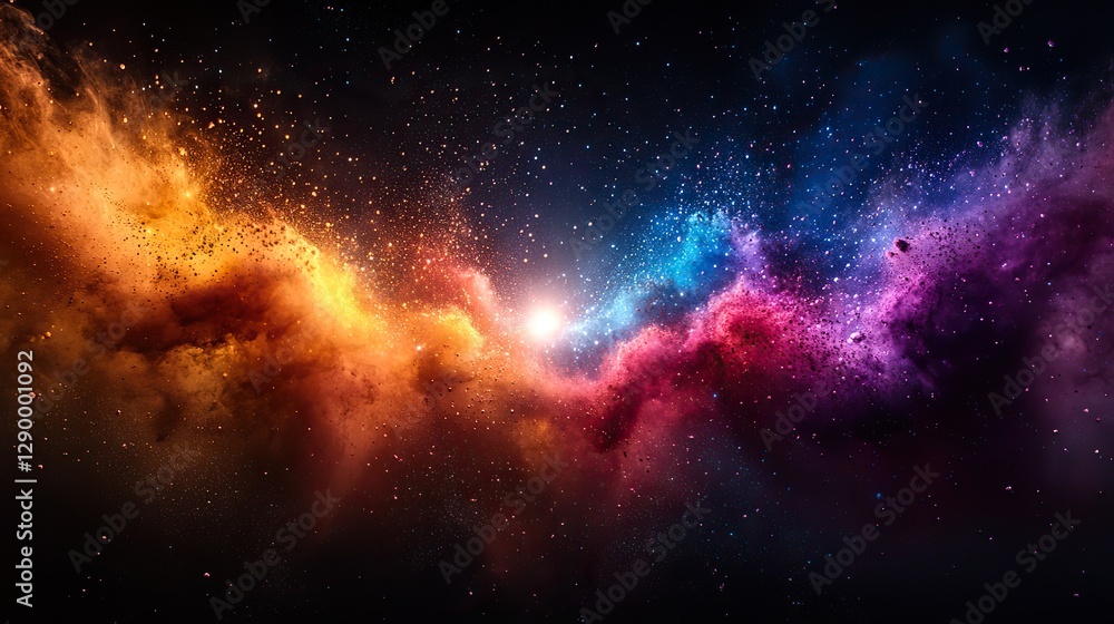 Poster a burst of colorful particles radiating from a bright center