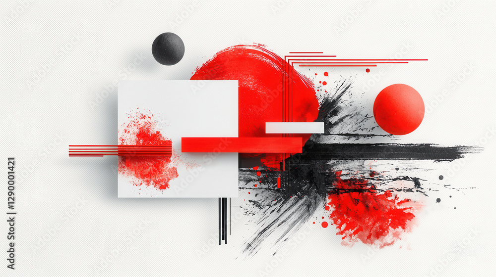 Poster vibrant abstract geometric composition with overlapping shapes bursts of color and striking visual i