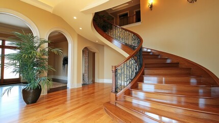 Grand Wooden Staircase in Luxurious Home Interior