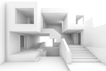 Modern white building architectural design, interior stairs, open space