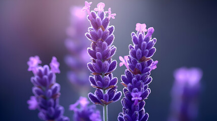 Close-Up of Purple Lavender Flowers in Soft Lighting